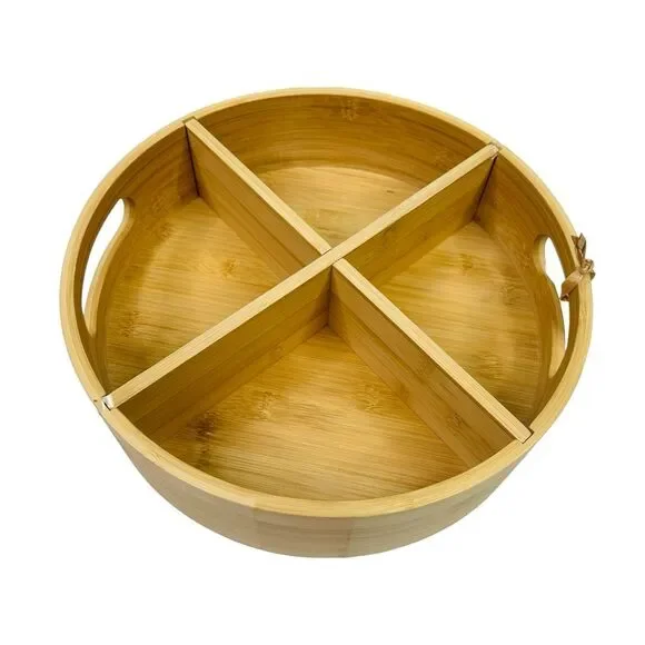 Brightroom Bamboo 4 Compartment Lazy Susan Turntable with Dividers - Picture 3 of 6